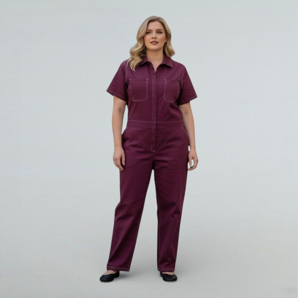 WILDFANG The Essential Denim Merlot Short Sleeve Coverall, NWT! Size 2X